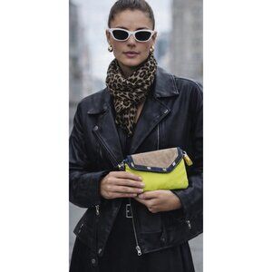 Henri Bendel Rare Neon Lime Cobalt Snakeskin Envelope Wristlet